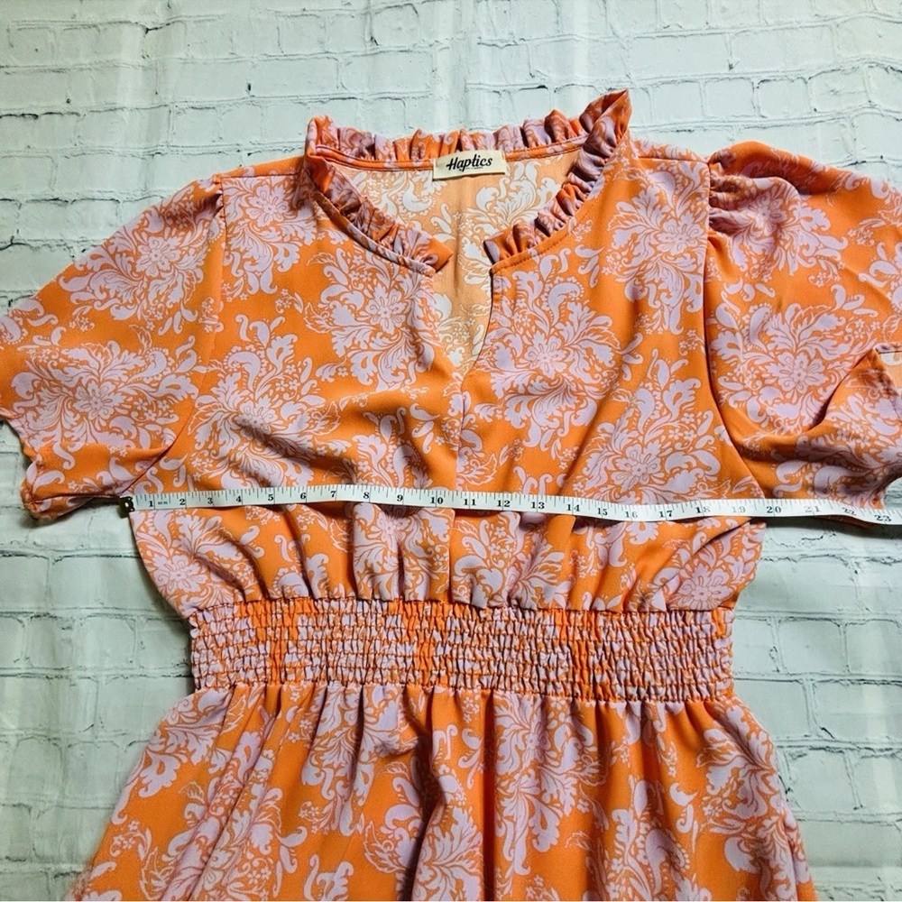 Haptics Womens 1X Tiered Maxi Dress Boho Print Orange Lavender Flutter Sleeve - Picture 6 of 9